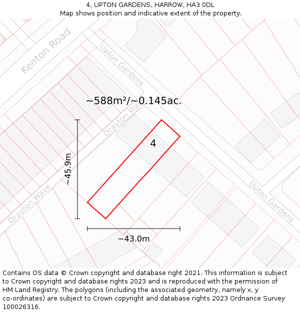 4, UPTON GARDENS, HARROW, HA3 0DL: Plot and title map