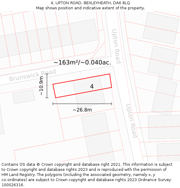 4, UPTON ROAD, BEXLEYHEATH, DA6 8LQ: Plot and title map
