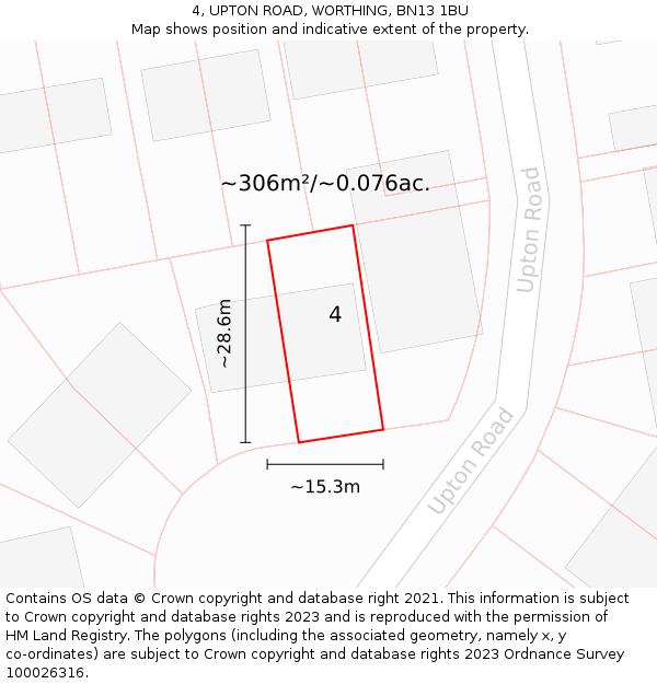 4, UPTON ROAD, WORTHING, BN13 1BU: Plot and title map