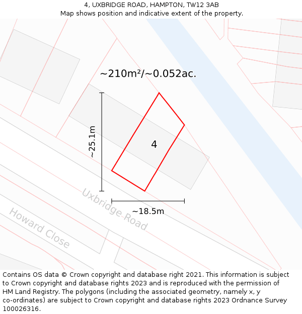 4, UXBRIDGE ROAD, HAMPTON, TW12 3AB: Plot and title map