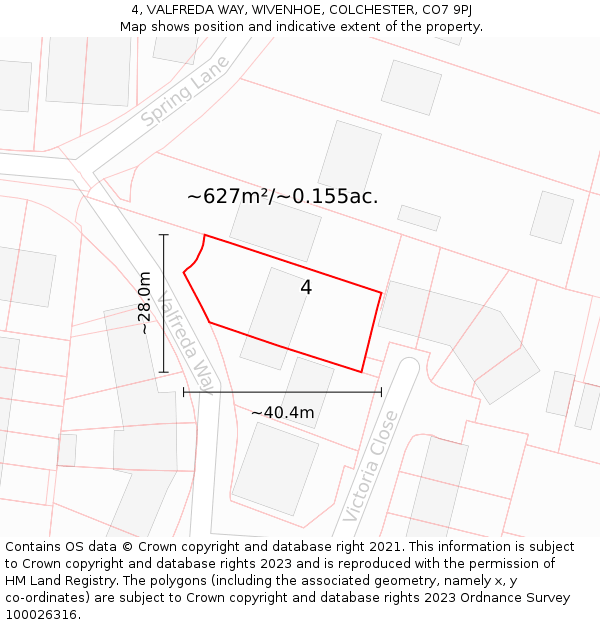 4, VALFREDA WAY, WIVENHOE, COLCHESTER, CO7 9PJ: Plot and title map