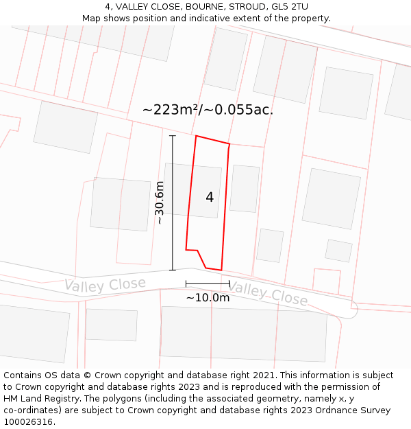 4, VALLEY CLOSE, BOURNE, STROUD, GL5 2TU: Plot and title map