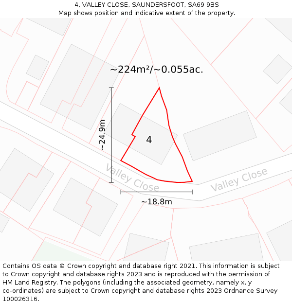 4, VALLEY CLOSE, SAUNDERSFOOT, SA69 9BS: Plot and title map