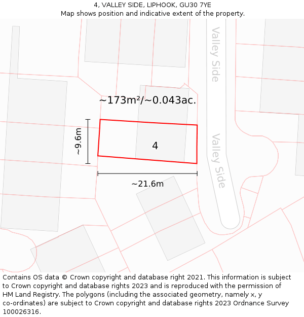 4, VALLEY SIDE, LIPHOOK, GU30 7YE: Plot and title map