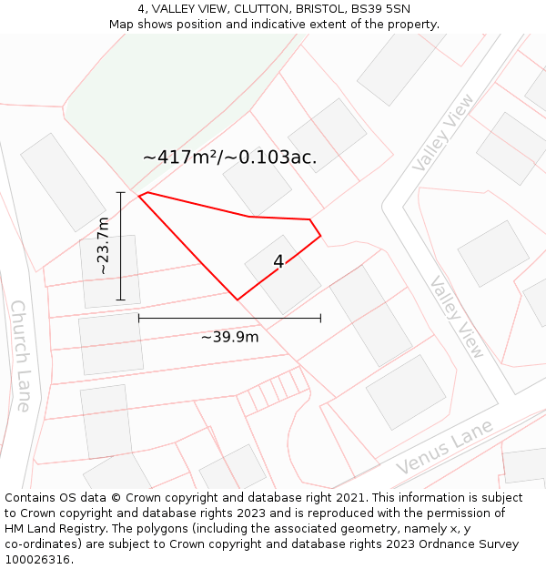 4, VALLEY VIEW, CLUTTON, BRISTOL, BS39 5SN: Plot and title map