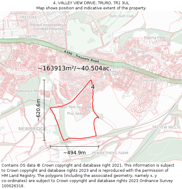 4, VALLEY VIEW DRIVE, TRURO, TR1 3UL: Plot and title map