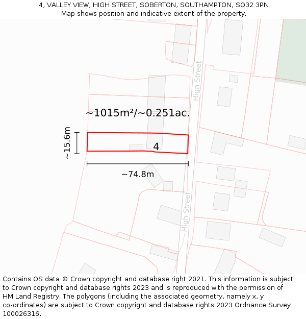 4, VALLEY VIEW, HIGH STREET, SOBERTON, SOUTHAMPTON, SO32 3PN: Plot and title map