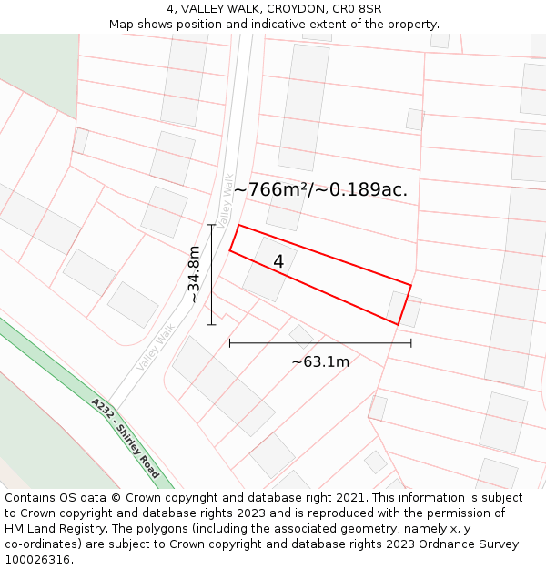 4, VALLEY WALK, CROYDON, CR0 8SR: Plot and title map