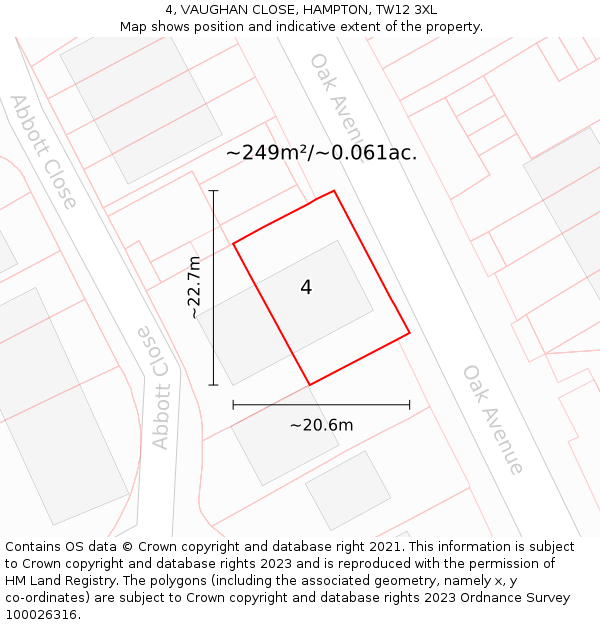 4, VAUGHAN CLOSE, HAMPTON, TW12 3XL: Plot and title map