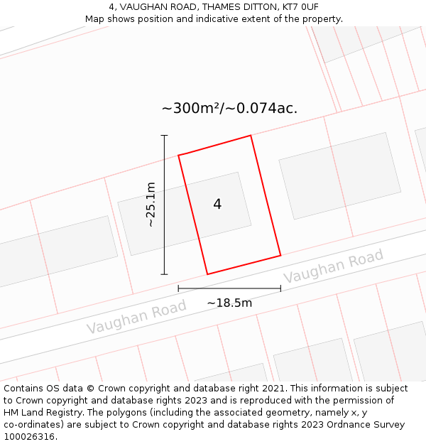 4, VAUGHAN ROAD, THAMES DITTON, KT7 0UF: Plot and title map