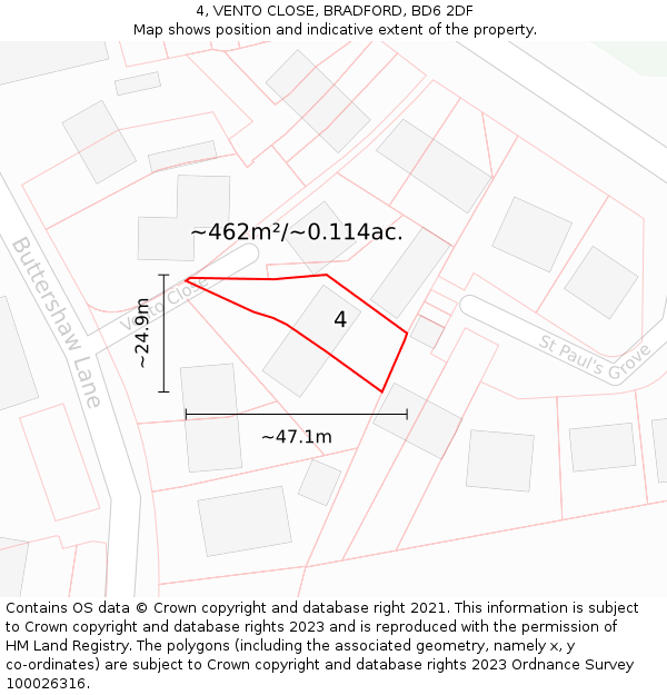 4, VENTO CLOSE, BRADFORD, BD6 2DF: Plot and title map