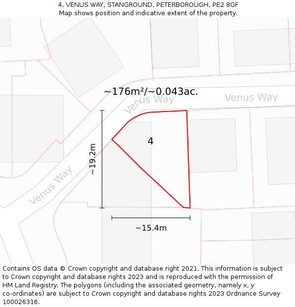 4, VENUS WAY, STANGROUND, PETERBOROUGH, PE2 8GF: Plot and title map