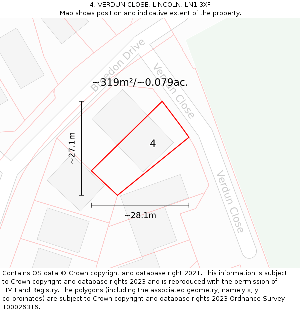 4, VERDUN CLOSE, LINCOLN, LN1 3XF: Plot and title map