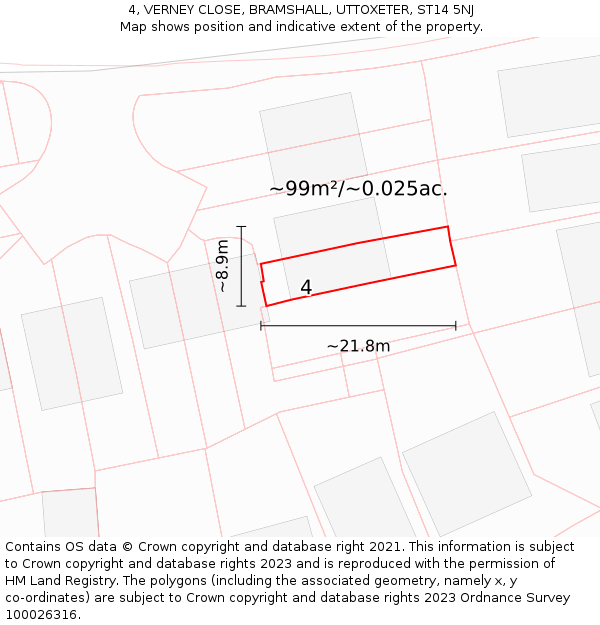 4, VERNEY CLOSE, BRAMSHALL, UTTOXETER, ST14 5NJ: Plot and title map