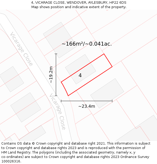 4, VICARAGE CLOSE, WENDOVER, AYLESBURY, HP22 6DS: Plot and title map