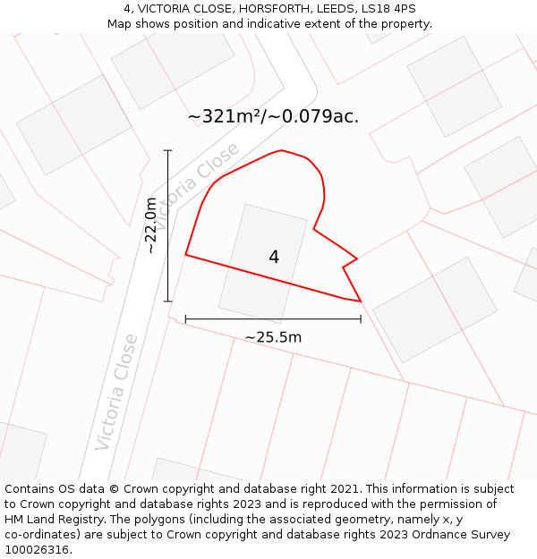 4, VICTORIA CLOSE, HORSFORTH, LEEDS, LS18 4PS: Plot and title map