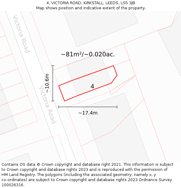 4, VICTORIA ROAD, KIRKSTALL, LEEDS, LS5 3JB: Plot and title map