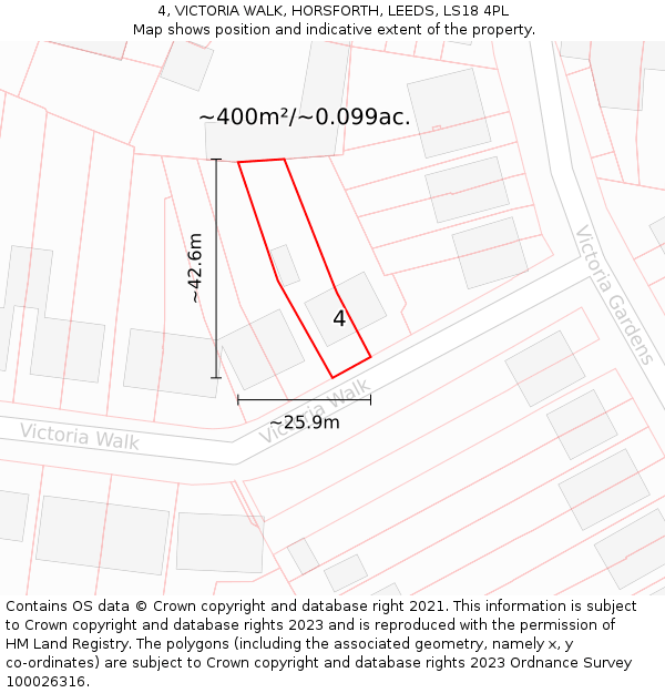 4, VICTORIA WALK, HORSFORTH, LEEDS, LS18 4PL: Plot and title map