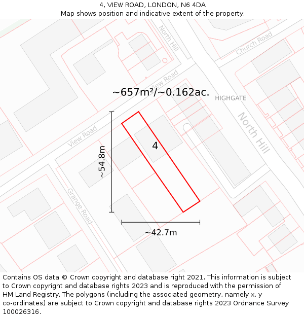 4, VIEW ROAD, LONDON, N6 4DA: Plot and title map