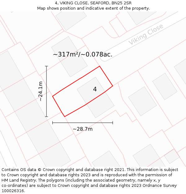 4, VIKING CLOSE, SEAFORD, BN25 2SR: Plot and title map
