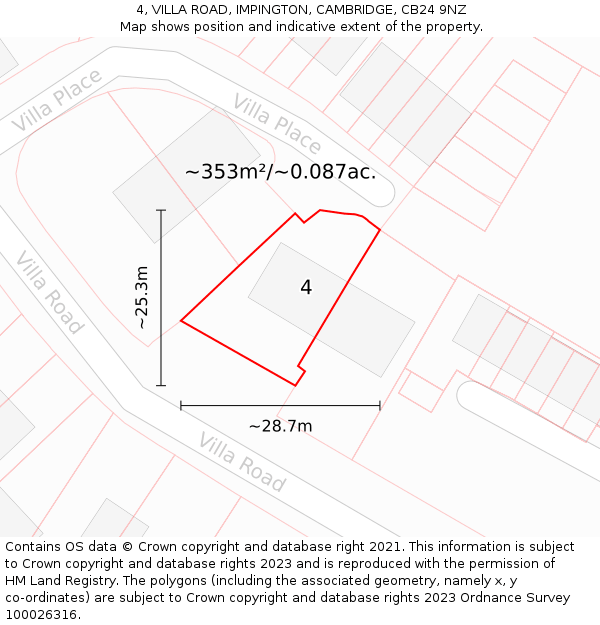 4, VILLA ROAD, IMPINGTON, CAMBRIDGE, CB24 9NZ: Plot and title map
