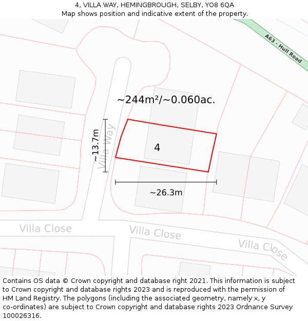4, VILLA WAY, HEMINGBROUGH, SELBY, YO8 6QA: Plot and title map