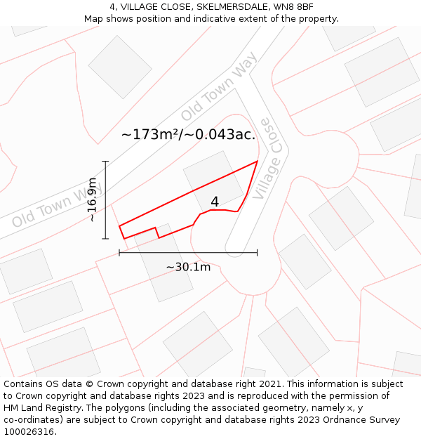 4, VILLAGE CLOSE, SKELMERSDALE, WN8 8BF: Plot and title map