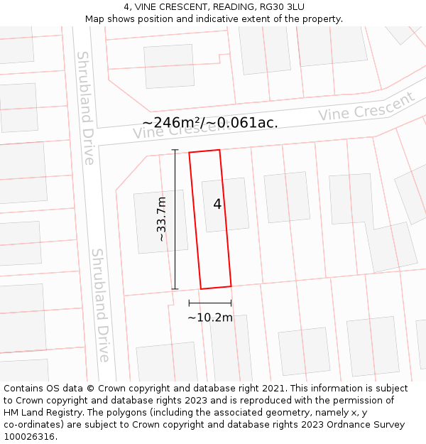 4, VINE CRESCENT, READING, RG30 3LU: Plot and title map