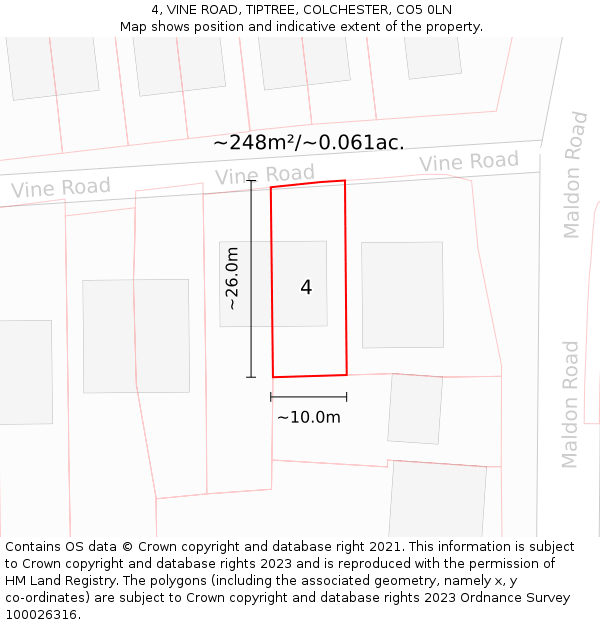 4, VINE ROAD, TIPTREE, COLCHESTER, CO5 0LN: Plot and title map