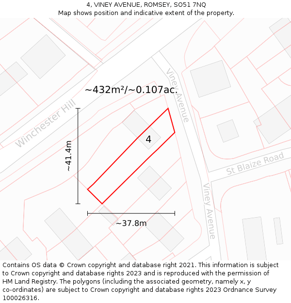 4, VINEY AVENUE, ROMSEY, SO51 7NQ: Plot and title map