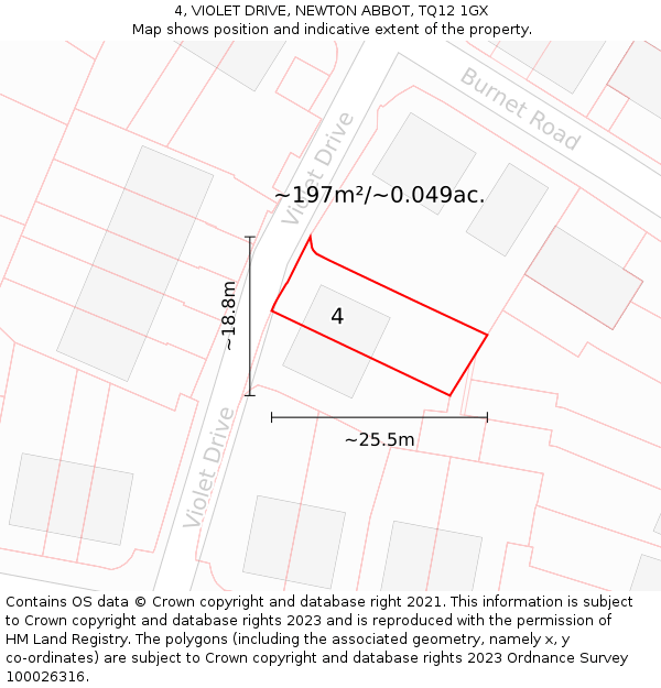 4, VIOLET DRIVE, NEWTON ABBOT, TQ12 1GX: Plot and title map