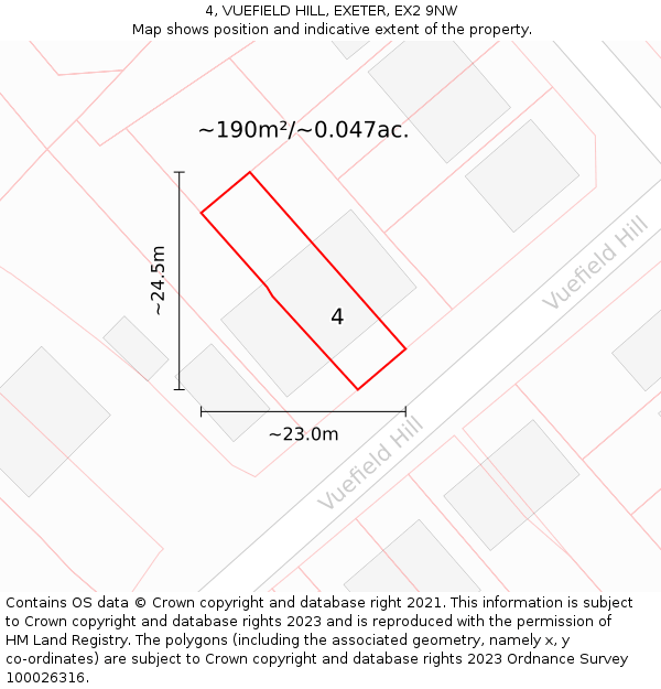 4, VUEFIELD HILL, EXETER, EX2 9NW: Plot and title map
