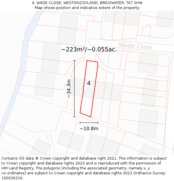 4, WADE CLOSE, WESTONZOYLAND, BRIDGWATER, TA7 0HW: Plot and title map