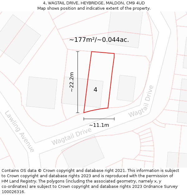 4, WAGTAIL DRIVE, HEYBRIDGE, MALDON, CM9 4UD: Plot and title map