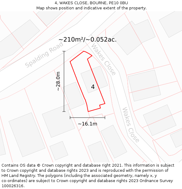 4, WAKES CLOSE, BOURNE, PE10 0BU: Plot and title map