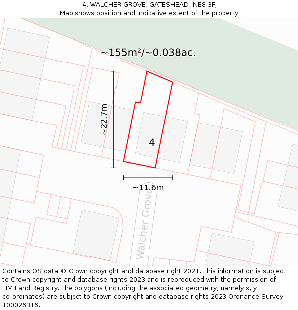 4, WALCHER GROVE, GATESHEAD, NE8 3FJ: Plot and title map