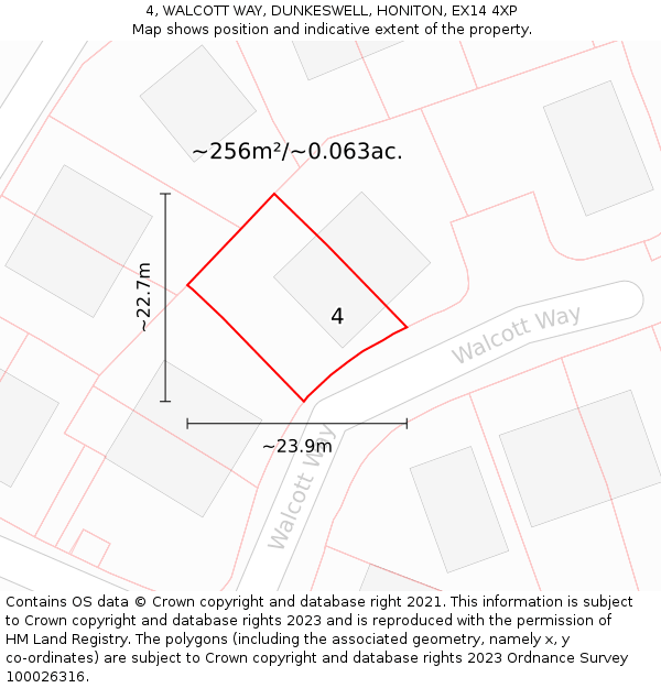 4, WALCOTT WAY, DUNKESWELL, HONITON, EX14 4XP: Plot and title map