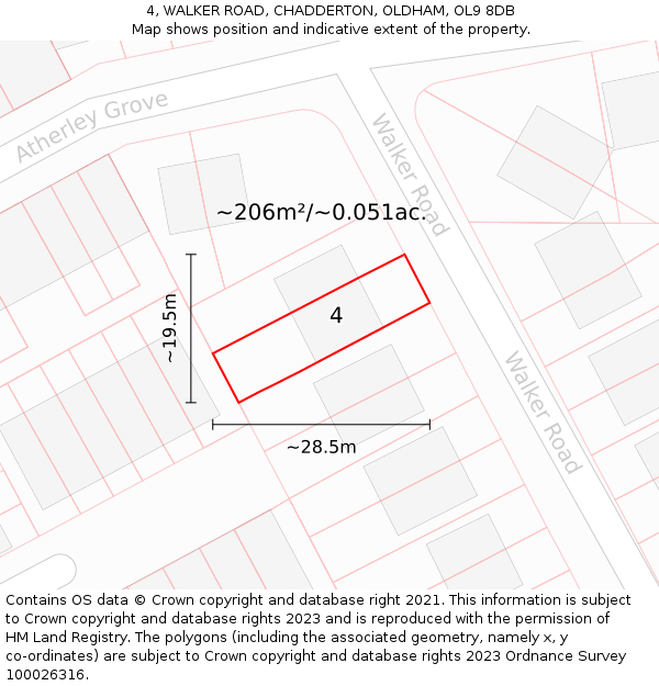 4, WALKER ROAD, CHADDERTON, OLDHAM, OL9 8DB: Plot and title map