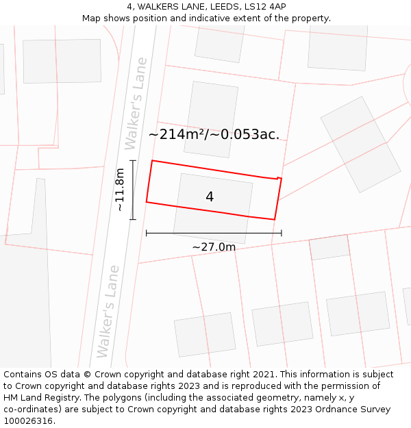4, WALKERS LANE, LEEDS, LS12 4AP: Plot and title map