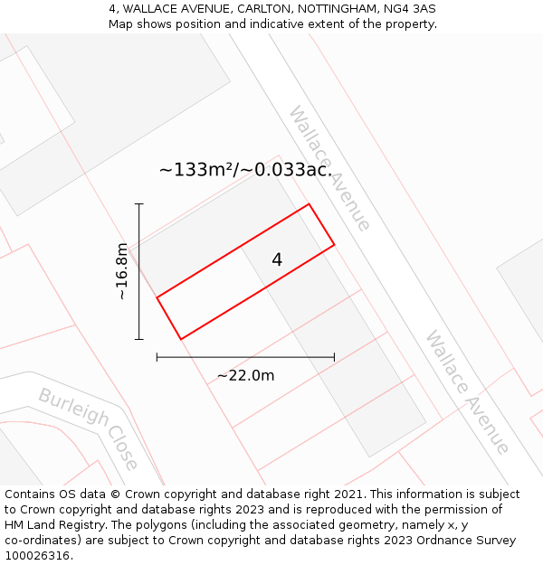 4, WALLACE AVENUE, CARLTON, NOTTINGHAM, NG4 3AS: Plot and title map