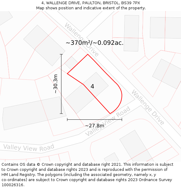 4, WALLENGE DRIVE, PAULTON, BRISTOL, BS39 7PX: Plot and title map