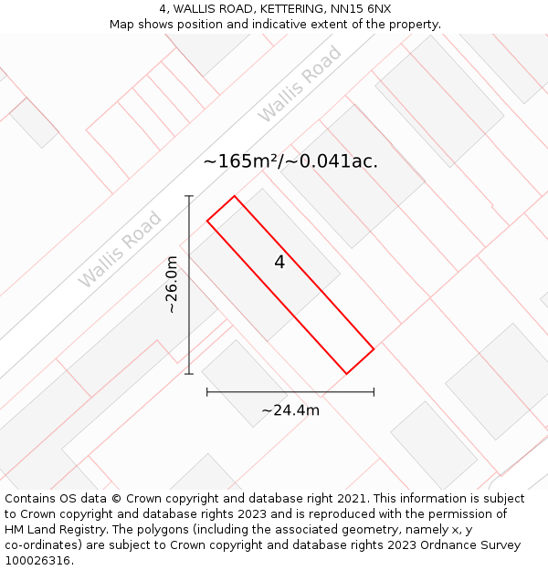 4, WALLIS ROAD, KETTERING, NN15 6NX: Plot and title map