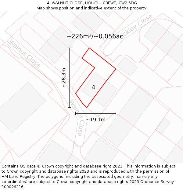 4, WALNUT CLOSE, HOUGH, CREWE, CW2 5DG: Plot and title map