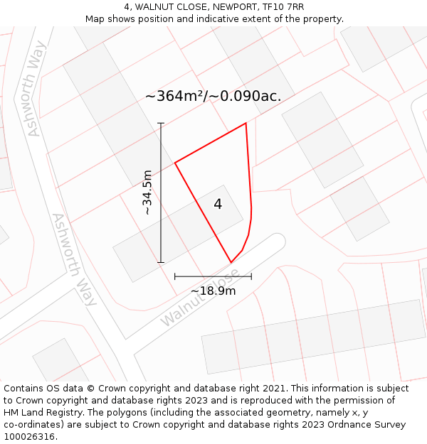 4, WALNUT CLOSE, NEWPORT, TF10 7RR: Plot and title map