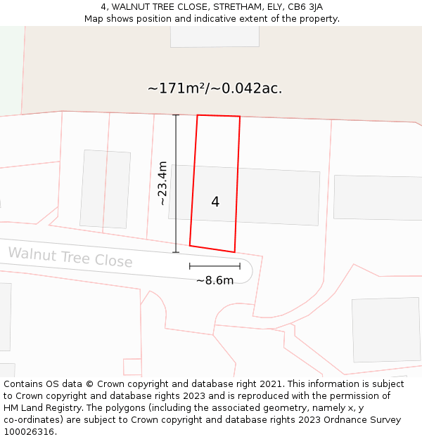 4, WALNUT TREE CLOSE, STRETHAM, ELY, CB6 3JA: Plot and title map