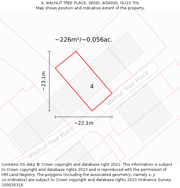 4, WALNUT TREE PLACE, SEND, WOKING, GU23 7HL: Plot and title map