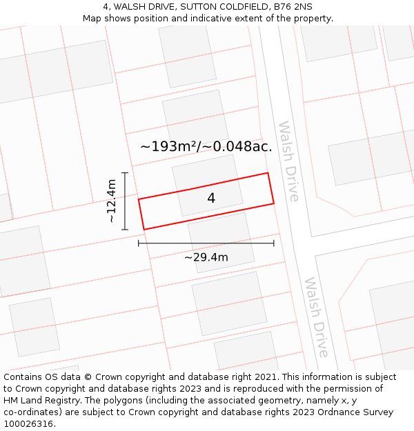 4, WALSH DRIVE, SUTTON COLDFIELD, B76 2NS: Plot and title map