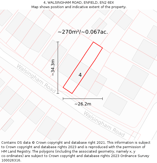 4, WALSINGHAM ROAD, ENFIELD, EN2 6EX: Plot and title map