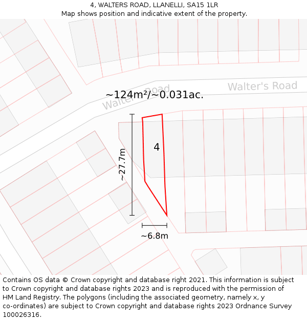 4, WALTERS ROAD, LLANELLI, SA15 1LR: Plot and title map