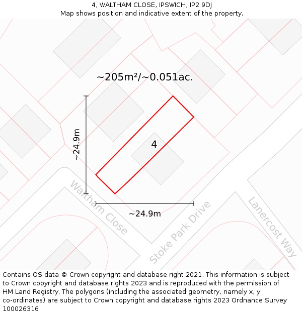 4, WALTHAM CLOSE, IPSWICH, IP2 9DJ: Plot and title map